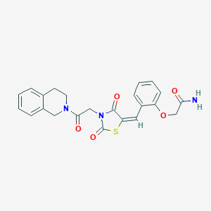 molecular formula C23H21N3O5S B328047 2-[2-({3-[2-(3,4-dihydro-2(1H)-isoquinolinyl)-2-oxoethyl]-2,4-dioxo-1,3-thiazolidin-5-ylidene}methyl)phenoxy]acetamide 