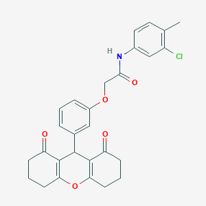 molecular formula C28H26ClNO5 B328057 N-(3-chloro-4-methylphenyl)-2-[3-(1,8-dioxo-2,3,4,5,6,7,8,9-octahydro-1H-xanthen-9-yl)phenoxy]acetamide 