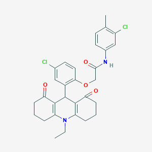 molecular formula C30H30Cl2N2O4 B328058 2-[4-chloro-2-(10-ethyl-1,8-dioxo-1,2,3,4,5,6,7,8,9,10-decahydro-9-acridinyl)phenoxy]-N-(3-chloro-4-methylphenyl)acetamide 