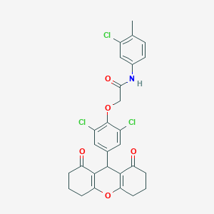 molecular formula C28H24Cl3NO5 B328059 N-(3-chloro-4-methylphenyl)-2-[2,6-dichloro-4-(1,8-dioxo-2,3,4,5,6,7,8,9-octahydro-1H-xanthen-9-yl)phenoxy]acetamide 