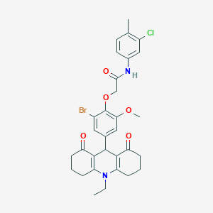 molecular formula C31H32BrClN2O5 B328062 2-[2-bromo-4-(10-ethyl-1,8-dioxo-1,2,3,4,5,6,7,8,9,10-decahydro-9-acridinyl)-6-methoxyphenoxy]-N-(3-chloro-4-methylphenyl)acetamide 