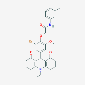 molecular formula C31H33BrN2O5 B328063 2-[2-bromo-4-(10-ethyl-1,8-dioxo-1,2,3,4,5,6,7,8,9,10-decahydro-9-acridinyl)-6-methoxyphenoxy]-N-(3-methylphenyl)acetamide 
