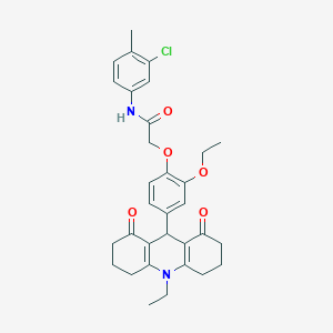 N-(3-chloro-4-methylphenyl)-2-[2-ethoxy-4-(10-ethyl-1,8-dioxo-1,2,3,4,5,6,7,8,9,10-decahydro-9-acridinyl)phenoxy]acetamide