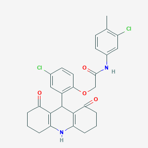 molecular formula C28H26Cl2N2O4 B328068 2-[4-chloro-2-(1,8-dioxo-1,2,3,4,5,6,7,8,9,10-decahydro-9-acridinyl)phenoxy]-N-(3-chloro-4-methylphenyl)acetamide 