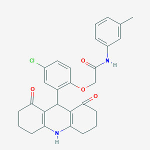 molecular formula C28H27ClN2O4 B328069 2-[4-chloro-2-(1,8-dioxo-1,2,3,4,5,6,7,8,9,10-decahydro-9-acridinyl)phenoxy]-N-(3-methylphenyl)acetamide 