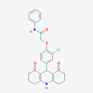 molecular formula C27H25ClN2O4 B328071 2-[2-chloro-4-(1,8-dioxo-1,2,3,4,5,6,7,8,9,10-decahydro-9-acridinyl)phenoxy]-N-phenylacetamide 