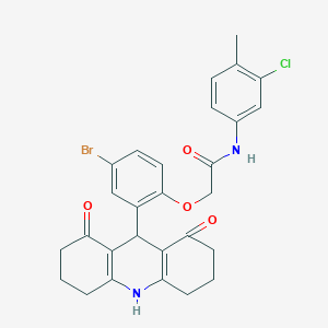 molecular formula C28H26BrClN2O4 B328072 2-[4-bromo-2-(1,8-dioxo-1,2,3,4,5,6,7,8,9,10-decahydro-9-acridinyl)phenoxy]-N-(3-chloro-4-methylphenyl)acetamide 