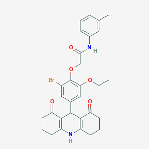 molecular formula C30H31BrN2O5 B328075 2-[2-bromo-4-(1,8-dioxo-1,2,3,4,5,6,7,8,9,10-decahydro-9-acridinyl)-6-ethoxyphenoxy]-N-(3-methylphenyl)acetamide 