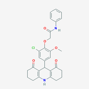 molecular formula C28H27ClN2O5 B328076 2-[2-chloro-4-(1,8-dioxo-1,2,3,4,5,6,7,8,9,10-decahydro-9-acridinyl)-6-methoxyphenoxy]-N-phenylacetamide 