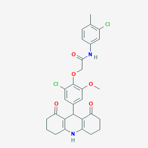 molecular formula C29H28Cl2N2O5 B328077 2-[2-chloro-4-(1,8-dioxo-1,2,3,4,5,6,7,8,9,10-decahydro-9-acridinyl)-6-methoxyphenoxy]-N-(3-chloro-4-methylphenyl)acetamide 