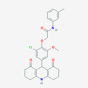 molecular formula C29H29ClN2O5 B328078 2-[2-chloro-4-(1,8-dioxo-1,2,3,4,5,6,7,8,9,10-decahydro-9-acridinyl)-6-methoxyphenoxy]-N-(3-methylphenyl)acetamide 