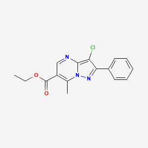 molecular formula C16H14ClN3O2 B3280785 Ethyl 3-chloro-7-methyl-2-phenylpyrazolo[1,5-a]pyrimidine-6-carboxylate CAS No. 72197-29-6