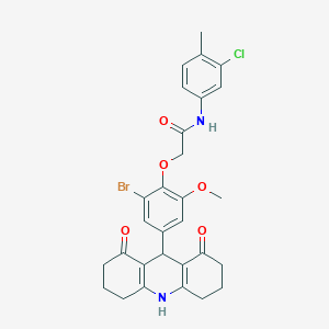 molecular formula C29H28BrClN2O5 B328079 2-[2-bromo-4-(1,8-dioxo-1,2,3,4,5,6,7,8,9,10-decahydro-9-acridinyl)-6-methoxyphenoxy]-N-(3-chloro-4-methylphenyl)acetamide 