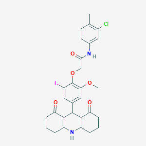 molecular formula C29H28ClIN2O5 B328081 N-(3-chloro-4-methylphenyl)-2-[4-(1,8-dioxo-1,2,3,4,5,6,7,8,9,10-decahydro-9-acridinyl)-2-iodo-6-methoxyphenoxy]acetamide 