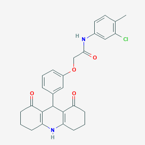 molecular formula C28H27ClN2O4 B328083 N-(3-chloro-4-methylphenyl)-2-[3-(1,8-dioxo-1,2,3,4,5,6,7,8,9,10-decahydro-9-acridinyl)phenoxy]acetamide 