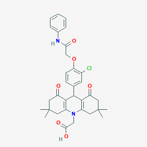 molecular formula C33H35ClN2O6 B328085 (9-[4-(2-anilino-2-oxoethoxy)-3-chlorophenyl]-3,3,6,6-tetramethyl-1,8-dioxo-2,3,4,5,6,7,8,9-octahydro-10(1H)-acridinyl)acetic acid 