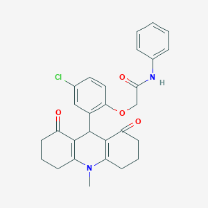 molecular formula C28H27ClN2O4 B328087 2-[4-chloro-2-(10-methyl-1,8-dioxo-1,2,3,4,5,6,7,8,9,10-decahydro-9-acridinyl)phenoxy]-N-phenylacetamide 