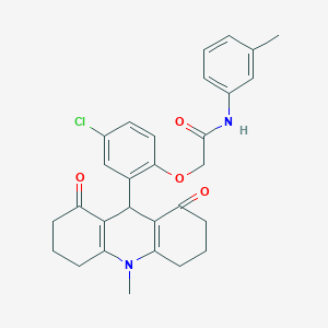 molecular formula C29H29ClN2O4 B328088 2-[4-chloro-2-(10-methyl-1,8-dioxo-1,2,3,4,5,6,7,8,9,10-decahydro-9-acridinyl)phenoxy]-N-(3-methylphenyl)acetamide 
