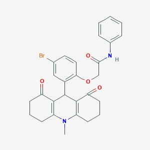 molecular formula C28H27BrN2O4 B328093 2-[4-bromo-2-(10-methyl-1,8-dioxo-1,2,3,4,5,6,7,8,9,10-decahydro-9-acridinyl)phenoxy]-N-phenylacetamide 