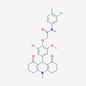 molecular formula C30H30BrClN2O5 B328096 2-[2-bromo-6-methoxy-4-(10-methyl-1,8-dioxo-1,2,3,4,5,6,7,8,9,10-decahydro-9-acridinyl)phenoxy]-N-(3-chloro-4-methylphenyl)acetamide 