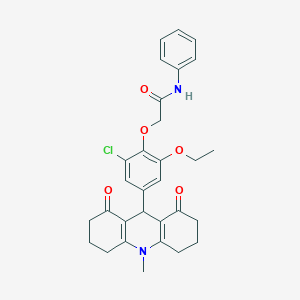 molecular formula C30H31ClN2O5 B328100 2-[2-chloro-6-ethoxy-4-(10-methyl-1,8-dioxo-1,2,3,4,5,6,7,8,9,10-decahydro-9-acridinyl)phenoxy]-N-phenylacetamide 