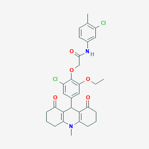 molecular formula C31H32Cl2N2O5 B328101 2-[2-chloro-6-ethoxy-4-(10-methyl-1,8-dioxo-1,2,3,4,5,6,7,8,9,10-decahydro-9-acridinyl)phenoxy]-N-(3-chloro-4-methylphenyl)acetamide 