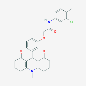 molecular formula C29H29ClN2O4 B328105 N-(3-chloro-4-methylphenyl)-2-[3-(10-methyl-1,8-dioxo-1,2,3,4,5,6,7,8,9,10-decahydro-9-acridinyl)phenoxy]acetamide 