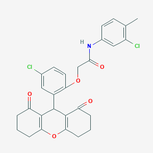 molecular formula C28H25Cl2NO5 B328107 2-[4-chloro-2-(1,8-dioxo-2,3,4,5,6,7,8,9-octahydro-1H-xanthen-9-yl)phenoxy]-N-(3-chloro-4-methylphenyl)acetamide 
