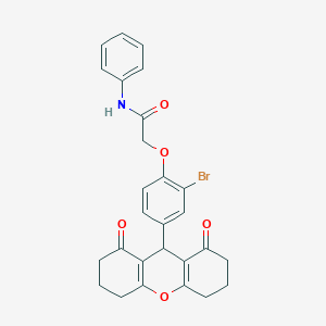 molecular formula C27H24BrNO5 B328109 2-[2-bromo-4-(1,8-dioxo-2,3,4,5,6,7,8,9-octahydro-1H-xanthen-9-yl)phenoxy]-N-phenylacetamide 