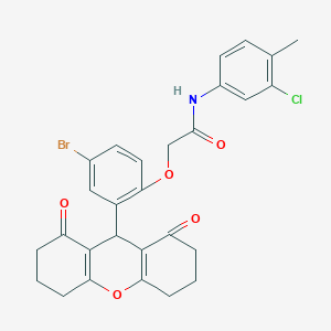 molecular formula C28H25BrClNO5 B328112 2-[4-bromo-2-(1,8-dioxo-2,3,4,5,6,7,8,9-octahydro-1H-xanthen-9-yl)phenoxy]-N-(3-chloro-4-methylphenyl)acetamide 
