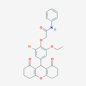 molecular formula C29H28BrNO6 B328114 2-[2-bromo-4-(1,8-dioxo-2,3,4,5,6,7,8,9-octahydro-1H-xanthen-9-yl)-6-ethoxyphenoxy]-N-phenylacetamide 
