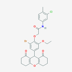 molecular formula C30H29BrClNO6 B328115 2-[2-bromo-4-(1,8-dioxo-2,3,4,5,6,7,8,9-octahydro-1H-xanthen-9-yl)-6-ethoxyphenoxy]-N-(3-chloro-4-methylphenyl)acetamide 