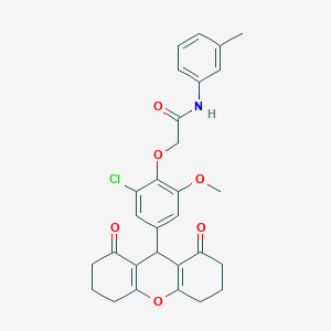 molecular formula C29H28ClNO6 B328119 2-[2-chloro-4-(1,8-dioxo-2,3,4,5,6,7,8,9-octahydro-1H-xanthen-9-yl)-6-methoxyphenoxy]-N-(3-methylphenyl)acetamide 