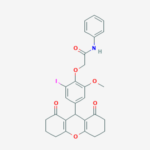molecular formula C28H26INO6 B328120 2-[4-(1,8-dioxo-2,3,4,5,6,7,8,9-octahydro-1H-xanthen-9-yl)-2-iodo-6-methoxyphenoxy]-N-phenylacetamide 