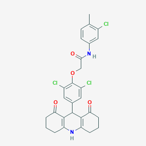 N-(3-chloro-4-methylphenyl)-2-[2,6-dichloro-4-(1,8-dioxo-1,2,3,4,5,6,7,8,9,10-decahydro-9-acridinyl)phenoxy]acetamide