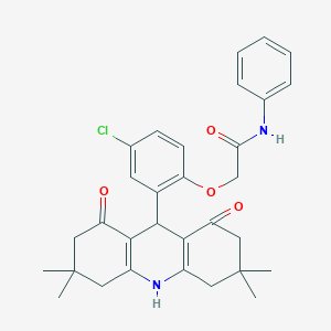 molecular formula C31H33ClN2O4 B328128 2-[4-chloro-2-(3,3,6,6-tetramethyl-1,8-dioxo-1,2,3,4,5,6,7,8,9,10-decahydro-9-acridinyl)phenoxy]-N-phenylacetamide 