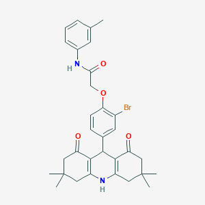 molecular formula C32H35BrN2O4 B328135 2-[2-bromo-4-(3,3,6,6-tetramethyl-1,8-dioxo-1,2,3,4,5,6,7,8,9,10-decahydro-9-acridinyl)phenoxy]-N-(3-methylphenyl)acetamide 
