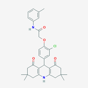 molecular formula C32H35ClN2O4 B328136 2-[2-chloro-4-(3,3,6,6-tetramethyl-1,8-dioxo-1,2,3,4,5,6,7,8,9,10-decahydro-9-acridinyl)phenoxy]-N-(3-methylphenyl)acetamide 