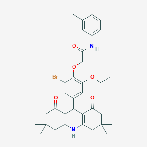 molecular formula C34H39BrN2O5 B328138 2-[2-bromo-6-ethoxy-4-(3,3,6,6-tetramethyl-1,8-dioxo-1,2,3,4,5,6,7,8,9,10-decahydro-9-acridinyl)phenoxy]-N-(3-methylphenyl)acetamide 