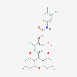 2-[2-chloro-6-methoxy-4-(3,3,6,6-tetramethyl-1,8-dioxo-2,3,4,5,6,7,8,9-octahydro-1H-xanthen-9-yl)phenoxy]-N-(3-chloro-4-methylphenyl)acetamide