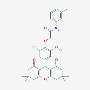 molecular formula C33H36ClNO6 B328141 2-[2-chloro-6-methoxy-4-(3,3,6,6-tetramethyl-1,8-dioxo-2,3,4,5,6,7,8,9-octahydro-1H-xanthen-9-yl)phenoxy]-N-(3-methylphenyl)acetamide 