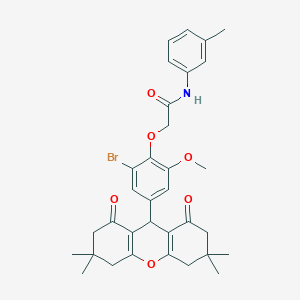 molecular formula C33H36BrNO6 B328143 2-[2-bromo-6-methoxy-4-(3,3,6,6-tetramethyl-1,8-dioxo-2,3,4,5,6,7,8,9-octahydro-1H-xanthen-9-yl)phenoxy]-N-(3-methylphenyl)acetamide 