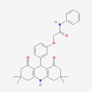 molecular formula C31H34N2O4 B328144 N-phenyl-2-[3-(3,3,6,6-tetramethyl-1,8-dioxo-1,2,3,4,5,6,7,8,9,10-decahydro-9-acridinyl)phenoxy]acetamide 