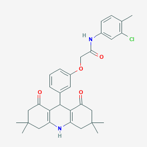 molecular formula C32H35ClN2O4 B328145 N-(3-chloro-4-methylphenyl)-2-[3-(3,3,6,6-tetramethyl-1,8-dioxo-1,2,3,4,5,6,7,8,9,10-decahydro-9-acridinyl)phenoxy]acetamide 