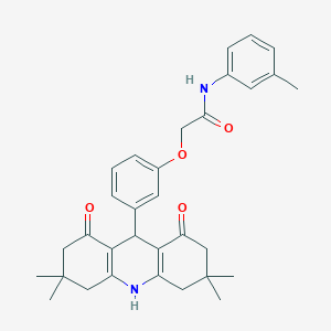 molecular formula C32H36N2O4 B328146 N-(3-methylphenyl)-2-[3-(3,3,6,6-tetramethyl-1,8-dioxo-1,2,3,4,5,6,7,8,9,10-decahydro-9-acridinyl)phenoxy]acetamide 