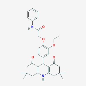 molecular formula C33H38N2O5 B328147 2-[2-ethoxy-4-(3,3,6,6-tetramethyl-1,8-dioxo-1,2,3,4,5,6,7,8,9,10-decahydro-9-acridinyl)phenoxy]-N-phenylacetamide 