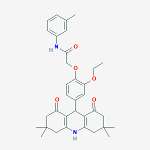 molecular formula C34H40N2O5 B328148 2-[2-ethoxy-4-(3,3,6,6-tetramethyl-1,8-dioxo-1,2,3,4,5,6,7,8,9,10-decahydro-9-acridinyl)phenoxy]-N-(3-methylphenyl)acetamide 