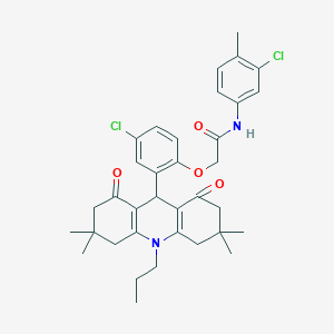 molecular formula C35H40Cl2N2O4 B328150 N-(3-chloro-4-methylphenyl)-2-[4-chloro-2-(3,3,6,6-tetramethyl-1,8-dioxo-10-propyl-1,2,3,4,5,6,7,8,9,10-decahydro-9-acridinyl)phenoxy]acetamide 