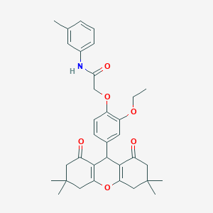 molecular formula C34H39NO6 B328152 2-[2-ethoxy-4-(3,3,6,6-tetramethyl-1,8-dioxo-2,3,4,5,6,7,8,9-octahydro-1H-xanthen-9-yl)phenoxy]-N-(3-methylphenyl)acetamide 