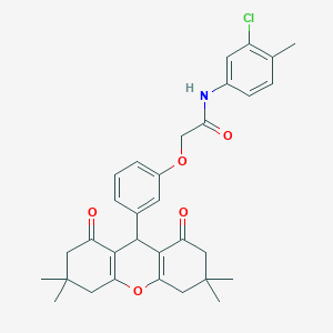 molecular formula C32H34ClNO5 B328154 N-(3-chloro-4-methylphenyl)-2-[3-(3,3,6,6-tetramethyl-1,8-dioxo-2,3,4,5,6,7,8,9-octahydro-1H-xanthen-9-yl)phenoxy]acetamide 